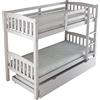 Arredo Stock Letto a castello con terzo letto estraibile in legno di pino massello, 90x190x156 cm (Bianco)