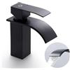 CECIPA Rubinetto lavabo cascata nero, Rubinetto bagno nero cascata, Miscelatore lavabo bagno opaco con altezza bocca 85 mm, monoforo, Acciaio inox
