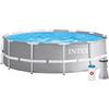 Intex 26716NP - Piscina Fuori Terra Prisma Frame Rotonda, Pompa Filtro 2006 L/h, Scaletta, 8592 L, Acciaio e PVC, Grigio, 366x99 cm