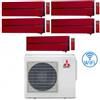 Mitsubishi Electric Climatizzatore Condizionatore MITSUBISHI ELECTRIC Penta Split 9+9+9+9+18 Serie KIRIGAMINE STYLE RUBY RED Inverter Con MXZ-5F102VF WI-FI INTEGRATO R-32 9000+9000+9000+9000+18000 A++/A++