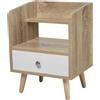 DecHome Comodino Salvaspazio Mobiletto con Cassetto e Mensola in Legno 37x30x48cm Rovere/Bianco - 821DH01