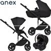 Anex Trio Anex Eli Midnight (Navicella,Telaio,Seduta Passeggino,Seggiolino Auto Cosmo e Adattatori per Gruppo 0+)