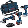 Bosch Professional Combo Kit GSB 18V-45 + GDX 18V-200 + GWS 18V-7 (incl. 2 batterie da 5.0 Ah, caricabatteria GAL 18V-40, in borsa degli attrezzi media)