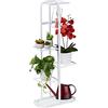 Relaxdays Scaffale Portafiori, Metallo, Fioriera da Esterno e Interno, 6 Mensole Porta Piante, 107 x 44 x 24 cm, Bianco