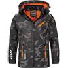 Geographical Norway, Giacca impermeabile da uomo in softshell, adatta per attività all'aperto, con cappuccio, nero/arancione , S