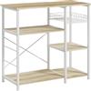 HOMCOM Mobile Cucina Moderno a 4 Ripiani con Cestino e Ganci in Legno e Acciaio, 90x40x84.5cm, Quercia e Bianco