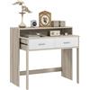 HOMCOM Tavolo Consolle a 2 Livelli con Piano Estraibile e 2 Cassetti in Legno, 95x35x87cm, Rovere