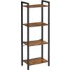 VASAGLE Scaffale a 4 Ripiani, Libreria per Ufficio, Studio, Soggiorno, Camera da Letto, 24 x 40 x 107 cm, Stile Industriale, Marrone Vintage e Nero LLS099B01