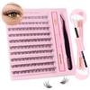 Sixstarhair Ciglia Finte Ciuffetti Kit Extension Ciglia con Colla 8-16mm Lash Extension Kit D Curl DIY Estension Ciglia Individuali Naturale 120 Pezzi