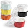 homEdge Set di 6 pirottini in porcellana con coperchio, 240 ml, ciotola per gelato, crème brûlée, soufflé, set da 6 pezzi, colori assortiti