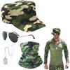 EUPSIIU 4 Pezzi Aviatori Costume da Pilota da Uomo Donne dell'Esercito Militare con Cappello Mimetico Scaldacollo Occhiali da Sole Medaglietta per Halloween Party da Capitano