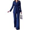 shownicer Tailleur Pantalone Donna Eleganti Completo Giacca Blazer e Pantaloni Lunghi con Cintura 2 Pezzi Set per Cerimonia Business Casual A Blu Scuro S