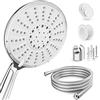Lyvanas - Vincitore del test - Soffione doccia con tubo e supporto - Soffione doccia per doccia e vasca da bagno extra grande (diametro 15 cm) - Doccia a pioggia Wellness con 5 tipi di getto (Premium
