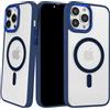 Myriadunsell Custodia Magnetica per iPhone 15 Pro Max Compatibile con Ricarica Wireless MagSafe, Retro in PC Rigido Opaco Traslucido Antigraffio con Cover Paraurti in TPU Antiurto, Blu scuro