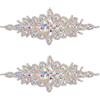 FINGERINSPIRE 2 Toppe Applique con Strass (Argento, 240x95mm) Glitter Colore AB Strass Cristallo Toppe Termoadesive Fiore Cintura Matrimonio Applique Toppe Strass Hotfix per Vestiti da Sposa Donna
