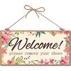 CREATCABIN Targa Decorativa in Legno con Scritta Welcome Please Remove Your Shoes Decorazione per La Casa Il Patio 30,5 x 15,2 Cm