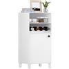 WOLTU Credenza da Cucina con Portabottiglie per 5 Bottiglie, Libreria Chiusa Anta Bianca, Mobiletto Multiuso con Ripiani Regolabili, Scaffale Portaoggetti, in Legno e Metallo, 48x40x108cm