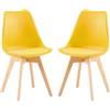 EGGREE Set di 2 Pranzo/Ufficio Sedia con Gambe in Quercia Massiccio, Sedie Senza Braccia Imbottita di Design per Il Massimo Comfort - Giallo