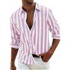 PODOLIXIA Camicia da uomo in lino, a maniche lunghe, estiva, a righe, per il tempo libero, vestibilità normale, con bottoni, Colore: rosa., L