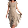 Generisch Abito vintage da donna estivo in tinta unita, a maniche corte, scollo a collo, in chiffon, casual, con orlo a onda, abito estivo da donna, elegante, comodo, traspirante, leggero, beige., XXL