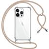 Pnakqil Cover per iPhone 15 Pro con Cordino, Trasparente Custodia con Laccio Tracolla Cellulare Girocollo Collana Protettiva per iPhone 15Pro 6.1 Pollic, Khaki