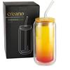 Creano Bicchiere Doppia Parete 360ml con Coperchio in Bambù e Cannuccia - Ideale per Smoothie Bubble Tea Cocktail - Bicchiere Trasparente Riutilizzabile Design Elegante - 1x 360ml