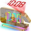 SZELAM Sveglia con proiezione, specchio LED, orologio digitale, grande schermo con luce notturna RGB, stazione di ricarica USB C, proiettore girevole a 180°, sveglia da 7,4 pollici, per dormire