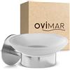 ovimar portasapone ovimar Kronborg | con supporto per il montaggio a parete | acciaio inox | argento | senza foratura | vetro rimovibile per il bagno o la cucina come portasapone da riporre