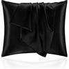 Homebliss Federe Cuscino Letto 65x65 in Raso - Federa Setoso Proteggere Pelle e Capelli - OEKO-TEX - Super Morbida e Ipoallergenico - Federa 2 Pezzi con Cerniera Nero