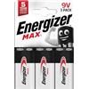 Energizer Max Pila - Batteria 9V Alcaline (pacco da 3) - per rilevatori antincendio, rilevatori di fumo - 10 anni di conservazione - 100% imballaggio riciclabile