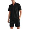 ZDSUHYIW Set di 2 polo da uomo, comodo, baggy, 2 pezzi, per il tempo libero, leggeri, estivi, polo hawaiano, pantaloncini e pantaloncini per il tempo libero, vacanze in spiaggia, Nero , XXL