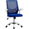 Sedia da Ufficio Ergonomica con Braccioli e Supporto Lombare, Poltrona Ufficio Girevole e Altezza Regolabile in Tessuto Blu