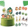 SUNBEAUTY Jungle Cake Decoration Torta di Compleanno Animal Cake Topper Jungle Zoo Party Bambini Kindergarten Birthday Cake Decoration (26 Pezzi)