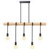 B.K.Licht Lampadario vintage in legno e metallo nero, adatto per 5 lampadine E27 non incluse max 60W, lampada a sospensione retrò per cucina o sala da pranzo