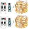 BXROIU 2 X100LEDs Luci a Stringa su 10metri Micro Filo d'argento,Spina USB con Telecomando 8 programma (Bianco Caldo)