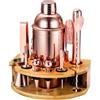 Lebarstor Set Shaker Cocktail Kit Barman con Supporto, Set Barman in Acciaio INOX da 750ML 12 pezzi con dosatore misurino cocktail, Kit Barman Professionale Completo per Home Bar, Regali per Papà (Oro Rosa)