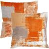 LTDKAEN Set di 2 federe per cuscini in lino con motivo geometrico patchwork, 45 x 45 cm, arancione bruciato, bianco, per la casa, per divano e camera da letto