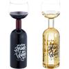 Relaxdays Bottiglia con Bicchiere da Vino, Calice Gigante in Vetro XL, Scritta Divertente, Regalo, 750 ml, Trasparente