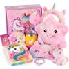 vamei Unicorno Regalo Bambina 4 5 6 7 8 9 10 Anni Cuscino Stellato Illuminato Diario Segreto Bambina con Penne Mascherina per Dormire Bottiglia d'acqua Unicorno Giocattolo Regalo Compleanno Bambina