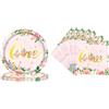 AIBAOBAO 48 Pezzi Stoviglie per Feste di Compleanno, 1° Compleanno Decorazione Stoviglie per Ragazze, Fiori Rosa Stoviglie per Feste con Piatti di Carta Tovaglioli, per 24 Ospiti