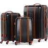 FERGÉ set di 3 valigie viaggio MILANO - bagaglio rigido dure leggera 3 pezzi valigetta 4 ruote nero