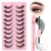 Glowing Win Ciglia Finte con colla 10 Paia Ciglia Finte Naturali con Bond and Remover Russian Volume Strip Lashes Kit with Glue False Lashes Set Fatte A Mano Fake Eyelashes