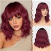 FESHFEN Parrucca Ombre Rosso Vino Ondulato Corta con Frangia, Parrucche Donna Bob Corte Parrucca Riccia Uso Quotidiano del Partito Sintetiche Parrucche per Donna, 35cm