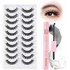 Glowing Win Ciglia Finte con colla 10 Paia Ciglia Finte Naturali con Bond and Remover Russian Volume Strip Lashes Kit with Glue Fake Lashes Set Fatte A Mano False Eyelashes