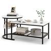LIFEZEAL Set di 2 Tavolini da Salotto, Separati, Uniti, Tavolino da Caffè + Tavolino Laterale Rotondo da Divano, a 2 Ripiani, Effetto di Marmo, Decorativo, Moderno, Telaio in Metallo, Max 140kg (nero)