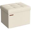 SONGMICS Cassapanca, Pouf Contenitore, Poggiapiedi Pieghevole da 31 x 41 cm, Ottomano con Stoccaggio, Regge fino a 130 kg, per Soggiorno, Camera da Letto, Dormitorio, Bianco Crema LSF102W01