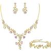 EVER FAITH Set di gioielli per feste di matrimonio per sposa, con cristalli, fiori, collana, orecchini e bracciale