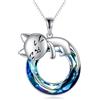 Vadmans Collana di Gatti in Argento Sterling Ciondolo di Gatti in Cristallo Blu Regali per Donne