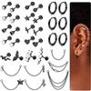 Chriscoco 33Pcs Piercing Orecchio Acciaio Chirurgico Per Donna Orecchino Cerchio con Catena Ipoallergenico Cartilagine Orecchino CZ Opale Stella Cuore Orecchini Conch Tragus Helix Piercing Gioielli
