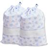 FILET - Set 2 Sacchetti Porta Corredino da Ricamare, Chiusura a Coulisse, in Piquet di Cotone Bianco Stampa Cuori, Dim. 27 x 35 cm, Made in Italy, Cielo